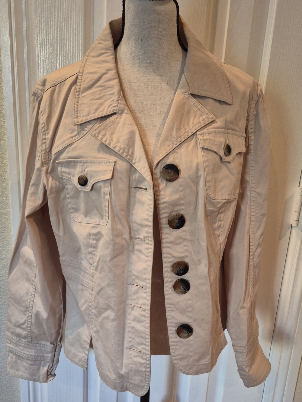 Dressbarn Light Beige Utility Button Jacket Large
